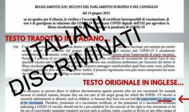 Green Pass UE: nella traduzione italiana scompare la libertà di non vaccinarsi