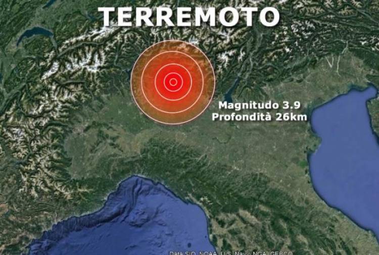 TERREMOTO in LOMBARDIA: FORTE SCOSSA avvertita a Bergamo, Milano, Monza. EPICENTRO a Bonate sotto. Magnitudo di 3.9